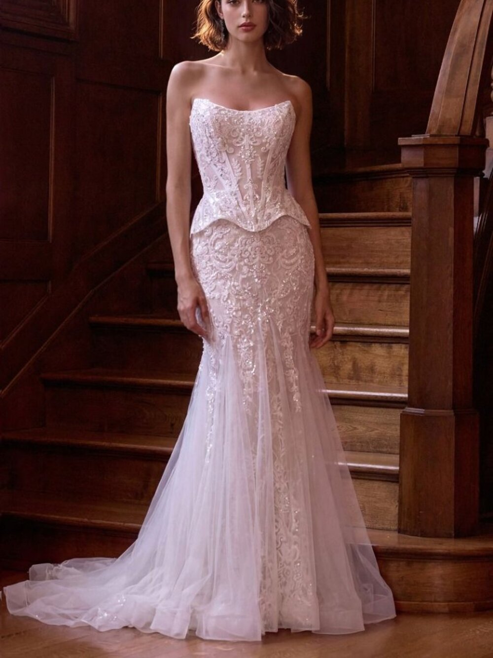 WEDDING DRESS. NEW STAPLESS FIT AND FLARE LACE APPLIQUE BEADED LACE UP BACK GOWN